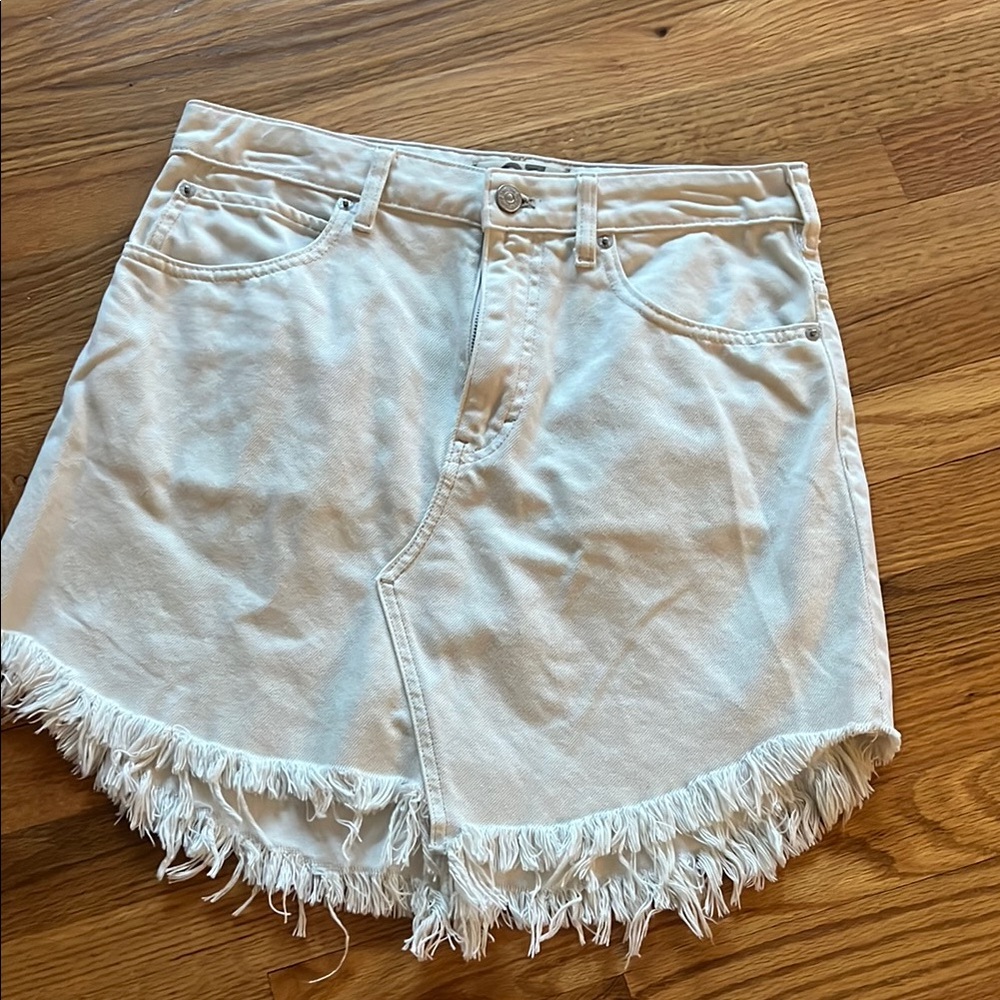 We The Free Cream Mini Skirt with Frayed Hem
